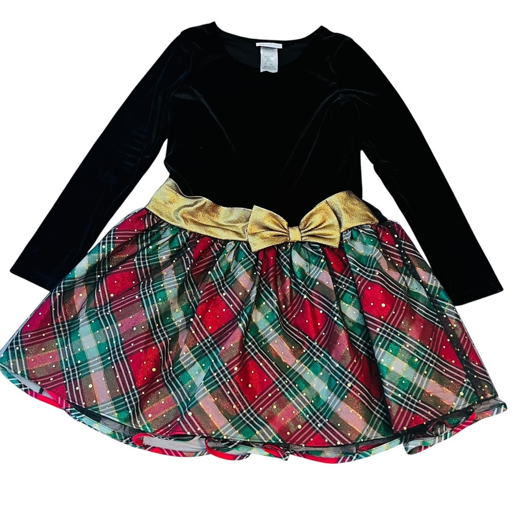 Bonnie Jean Christmas Dress Girls 14 Velvet Plaid Foil Party Holiday